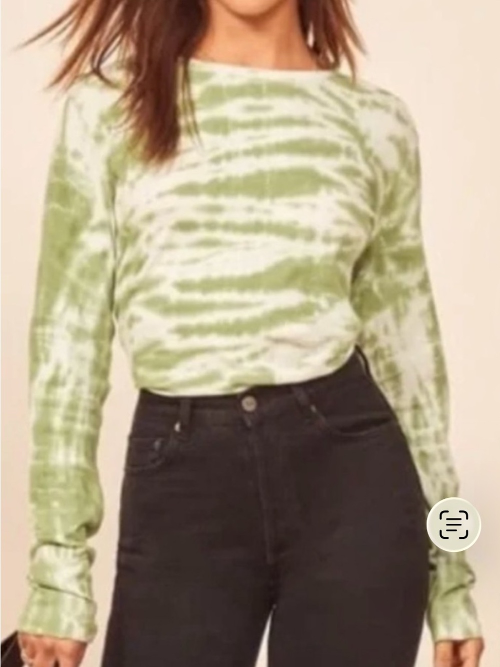 Reformation Jeans Eddie Tie Dye Long Sleeve Top Size XSmall Green White